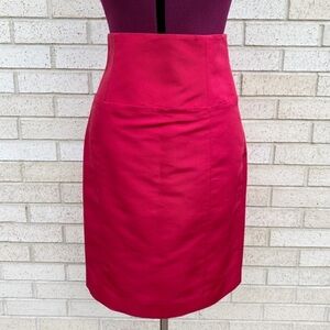 Monique Lihuillier Red 100% Silk High Waist Pencil Skirt Size 8